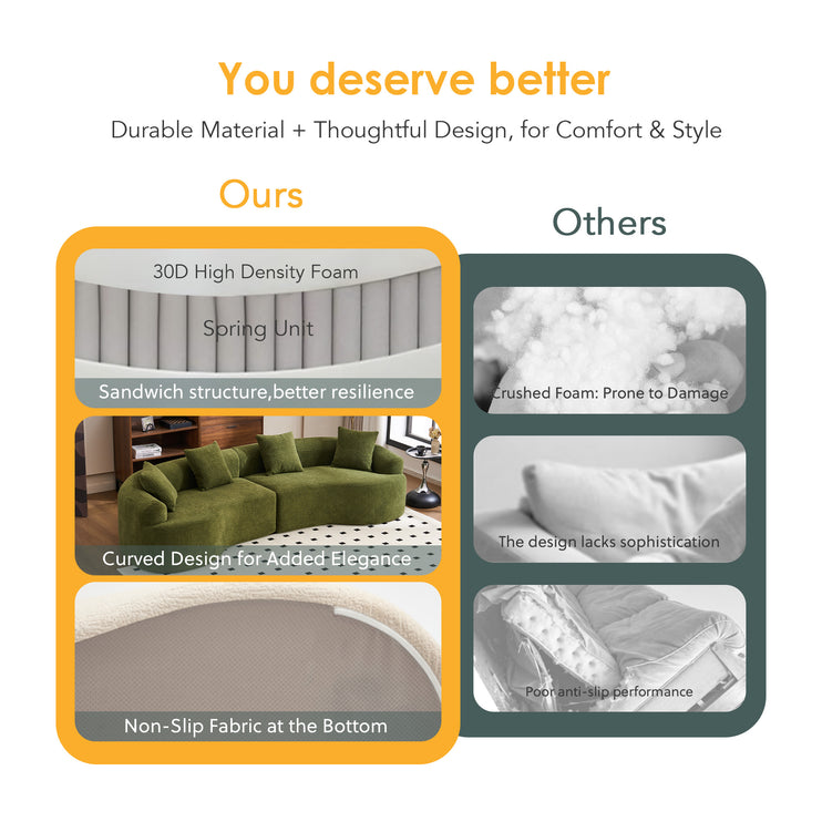 Curved Boneless Sofa,Compression Modular 110'' Sectional,Green High-Density,Couches Sleeper for Living Room Bedroom Apartment Lounge,Chenille