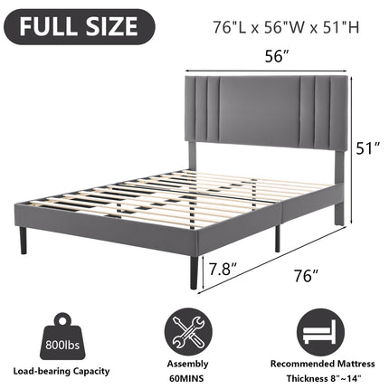 Upholstered Bed Frame King, PU Leather Upholstered Bed Frame with Headboard, Mattress Foundation with Sturdy Wooden Slats, No Box Spring Needed, No Noise, Grey