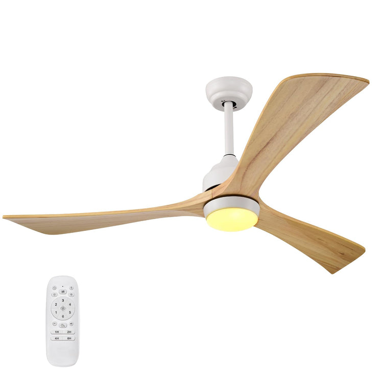 52 Inch Ceiling Fan with Light, Modern Ceiling Fan with Light and Remote, 3 Wooden Blades, Reversible DC Motor, Quiet Ceiling Fan for Bedroom/Living Room/Office, Light Wood