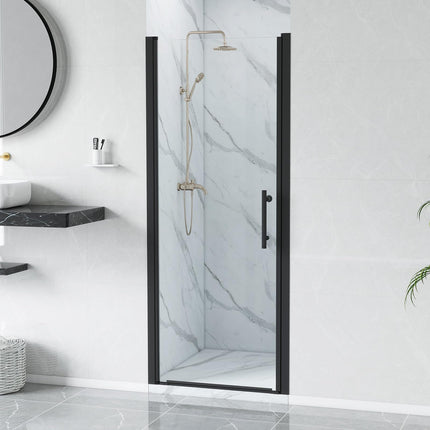 Adjustable 30-31.5" W x 75" H Semi-Frameless Pivot Shower Door, 1/4" (6mm) Clear Tempered Glass Shower Door, Pivot Swing Shower Glass Door, Reversible Installation, Black