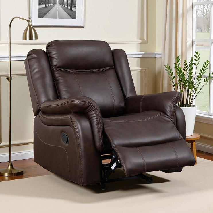 Adjustable Recliner Sofa Set, 2-Piece Reclining Couch (1+3, 2+3), Single Seat Recliner & Sofa Set with PU Leather, Cup Holders, Ergonomic Backrest & Angle Adjustment for Living Room & Office, Brown Seat