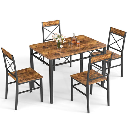 5-Piece Dining Table Set, Dining Table Set for 4, Small Kitchen Table Set for 4, Wood Dining Room Table, with 4 Curved Backrest Chairs, Compact Dining Set for Small Spaces & Kitchen-Brown