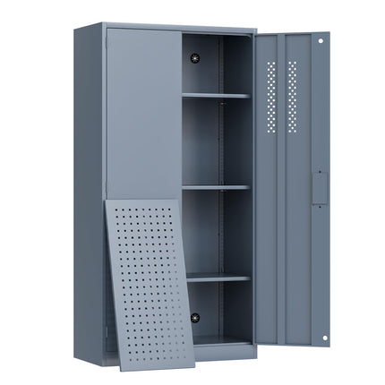 72" H Metal Storage Cabinet, Garage Storage Cabinet with 2 Doors and 4 Adjustable Shelves, Tall Lockable Cabinet for Kitchen, Office, Home or Garage（Grey）