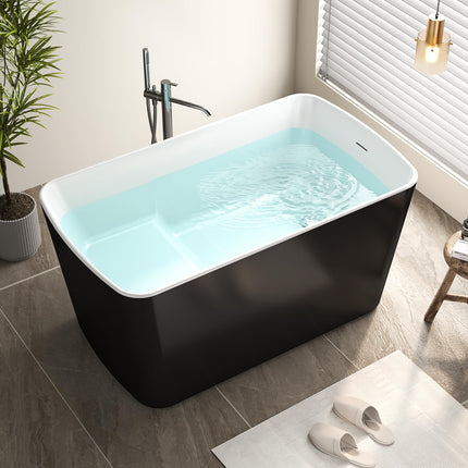 49" Glossy White Acrylic Freestanding Soaking Tub w/Seat- Contemporary Design with Toe-Tap Drain & Brushed Nickel Overflow - 55 Gal, cUPC Certified