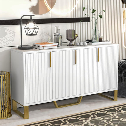 Buffet Sideboard Storage Cabinet 60inch Coffee Bar Console Table with Adjustable Shelf, 4 Doors, White
