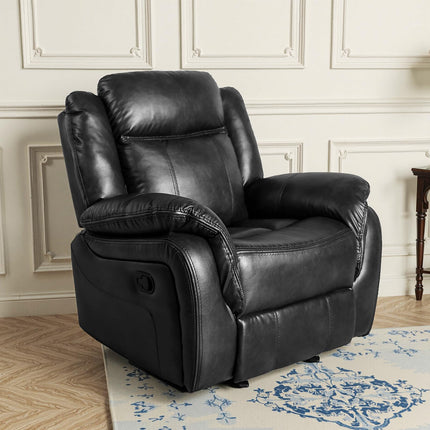 Leather Manual Recliner Sofa Set, 1, 2, 3 Seat Reclining Chairs with Adjustable Angles, Center Console, Hidden Storage & Cup Holders, Modern Reclining Furniture for Living Room & Bedroom, Black