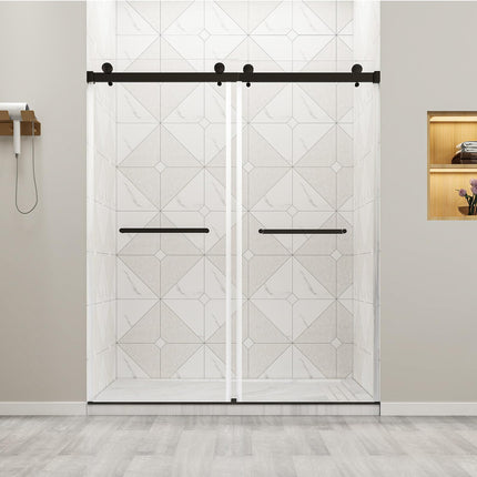 56"-60" W x 75" H Frameless Shower Door, Double Sliding Shower Doors with 5/16" (8mm) Clear Tempered Glass, Noiseless Shatterproof Shower Door, 304 Stainless Steel, Black