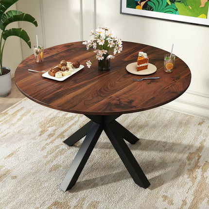 Round Dining Table, 42" Kitchen Dining Table for 4-6, Small Round Table with Metal Cross Legs, Modern Round Dining Room Table for Kitchen, Apartment, Living Room, Brown