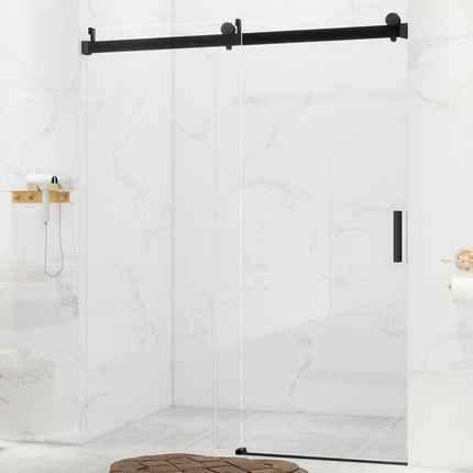 56-60'' W x 76 '' H Shower Doors, Frameless Single Sliding Doors, Walk in Shower Doors with 3/8" (10 mm) Tempered Glass, Stainless Steel Handles, Matte Black