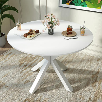 Round Dining Table for 4-6, 42" Modern Kitchen Dining Table with Metal Cross Legs, Small Round Dining Kitchen Tables for Home Dining Room, Apartment, Living Room, White