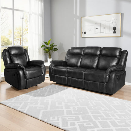 Leather Manual Recliner Sofa Set, Reclining Sofa Chair with Adjustable Angle, Living Room Furniture Sets, Includes Single Recliner Chair and Loveseat Sofa, Black