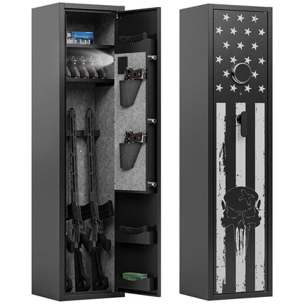 6 Gun Safe, Rifle Gun Safe Quick Access Rifle Safe for Home, Digital Keypad Gun Cabinet with Adjustable Gun Rack, Pistol Bags and Storage Boxes, LED Light