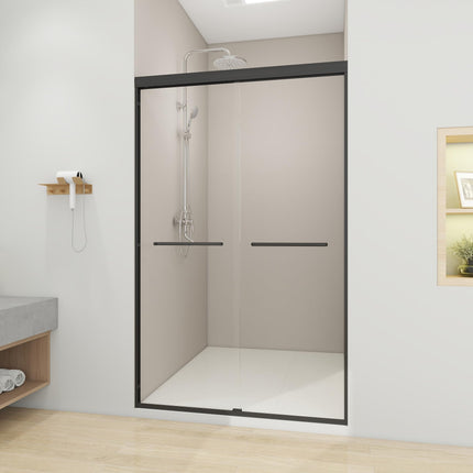 44"-48"W x 72"H Double Sliding Shower Door, Bathroom Sliding Shower Door with 1/4" (6mm) Thick Clear Tempered Glass, Silent Soft-Close Shatterproof Shower Door, Stainless Steel Handle, Black
