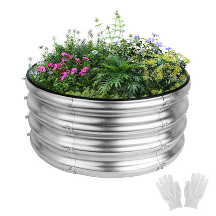 2x2x1ft Round Galvanized Raised Garden Bed Kits, Raised Garden Bed Metal Planter Outdoor Easy Assembly Garden Bed for Planting Vegetables, Fruits & Flowers, Sliver