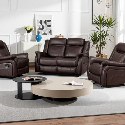 3-Piece Recliner Sofa Set, 1+2+1, 1+3+1, 1+2+3 Pieces in Living Room, Loveseat Sofa, Recliner Chair & Sofa Set with PU Leather, Cup Holders, Backrest & Angle Adjustment for Office & Home Theater, Brown Seat