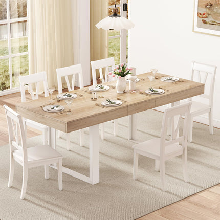 63"-78.7" Expandable Dining Table, 6-10 Farmhouse Kitchen Table, Extendable Dining Table, Rectangular Kitchen Table with Metal Track, Tapered U-Shaped Legs for Dining Room, Office-Oak