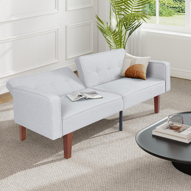 Futon Sofa Bed Futon Couch Loveseat, Convertible Recliner Lounge with Adjustable Backrest, Foam and Spring Cushions for Living Room Apartment Office, Light Gray, Fabric