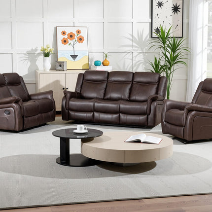 3-Piece Recliner Sofa Set, 1+2+1, 1+3+1, 1+2+3 Pieces in Living Room, Loveseat Sofa, Recliner Chair & Sofa Set with PU Leather, Cup Holders, Backrest & Angle Adjustment for Office & Home Theater, Brown Seat