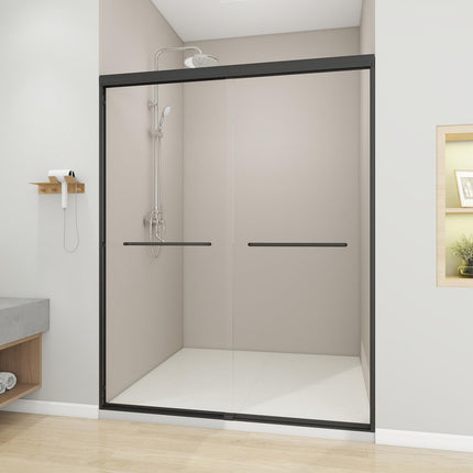 56"-60" W x 72" H Double Sliding Shower Door, Sliding Shower Doors with 1/4" (6mm) Thick Clear Tempered Glass, Silent Soft-Close Shatterproof Shower Door, Stainless Steel Handle, Black
