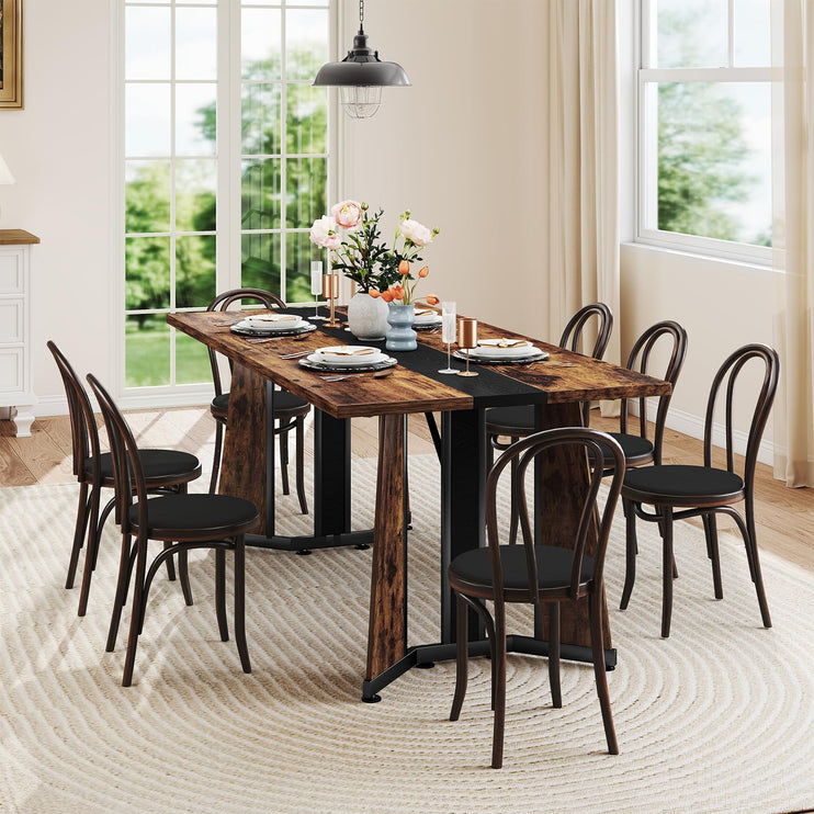 70.9" Large Dining Table for 8, Wood Dining Table for 6-8, Modern Farmhouse Kitchen Table with Spacious Tabletop & V-Shaped Steel Base, 8 Adjustable Legs for Kitchen, Office-Rustic Brown