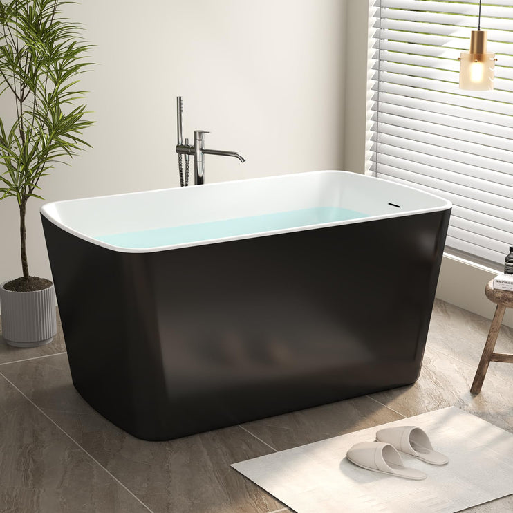 49" Acrylic Freestanding Bathtub, Modern Deep Soaking Tub with Brushed Nickel Overflow and Drain, cUPC Certified Free Standing Tub, Black