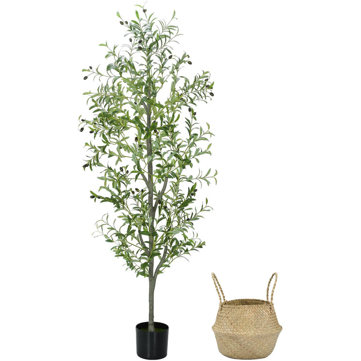 6 FT Faux Olive Tree Indoor, Tall Artificial Silk Olive Tree 6 FT, Large Indoor Fake Olive Trees with Realistic Leaves, Branches, Fruits, Faux Olive Trees Artificial Plants for Home (6 Feet)