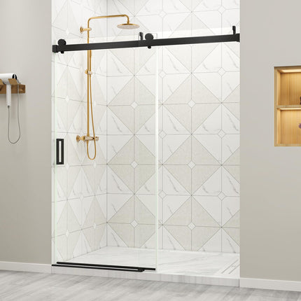 56"-60" W x 76" H Shower Door, Frameless Sliding Shower Glass Door with 1/4" (6mm) Clear Tempered Glass, Noiseless & Shatterproof Shower Door, Reversible Installation, Black