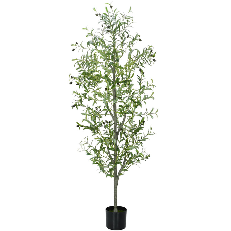 6 FT Faux Olive Tree Indoor, Tall Artificial Silk Olive Tree 6 FT, Large Indoor Fake Olive Trees with Realistic Leaves, Branches, Fruits, Faux Olive Trees Artificial Plants for Home (6 Feet)