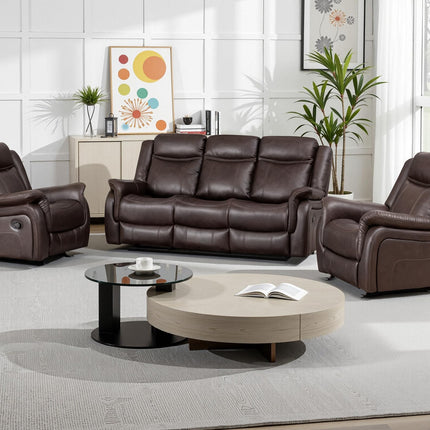 3-Piece Recliner Sofa Set, 1+2+1, 1+3+1, 1+2+3 Pieces in Living Room, Loveseat Sofa, Recliner Chair & Sofa Set with PU Leather, Cup Holders, Backrest & Angle Adjustment for Office & Home Theater, Brown Seat