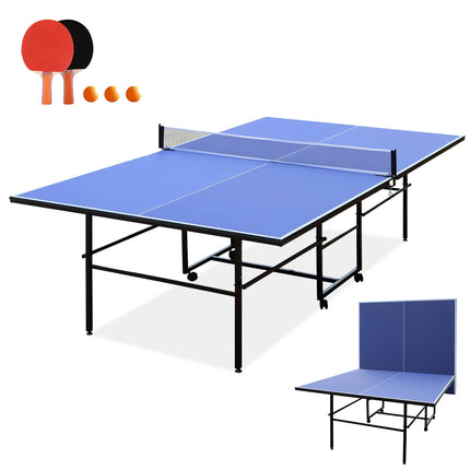 Portable Table Tennis Table, 9FT Foldable Ping Pong Game Set for Indoor/Outdoor, Ping Pong Table Top with Net, 2 Paddles and 3 Balls, Table Tennis Set 10 Minute Quick & Easy Assembly