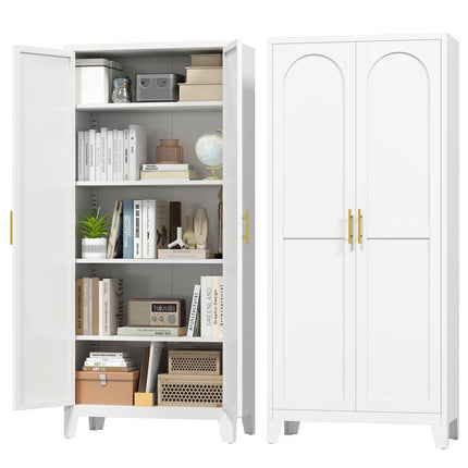 70.87" H Metal Kitchen Pantry Cabinet, Freestanding Cupboard with 2 Doors and 4 Adjustable Shelves, Tall Metal Storage Cabinet for Kitchen, Bathroom, Dinning Room or Laundry Room （White）