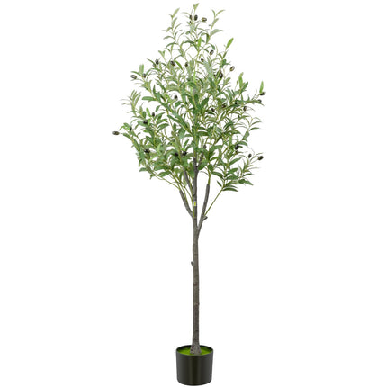 Artificial Olive Trees Indoor, 5FT Faux Olive Silk Tree with Black Pot, Fake Silk Artificial Olive Tree, Low Maintenance Realistic Trunk & Branches, Lifelike Fruits, Easy Assembly Indoor Plant