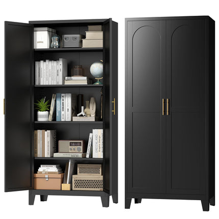 70.87" H Metal Kitchen Pantry Cabinet, Freestanding Cupboard with 2 Doors and 4 Adjustable Shelves, Tall Metal Storage Cabinet for Kitchen, Bathroom, Dinning Room or Laundry Room （Black）