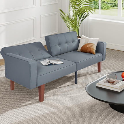 Futon Sofa Bed Futon Couch Loveseat, Convertible Recliner Lounge with Adjustable Backrest, Foam and Spring Cushions for Living Room Apartment Office, PU Leather, Dark Gray