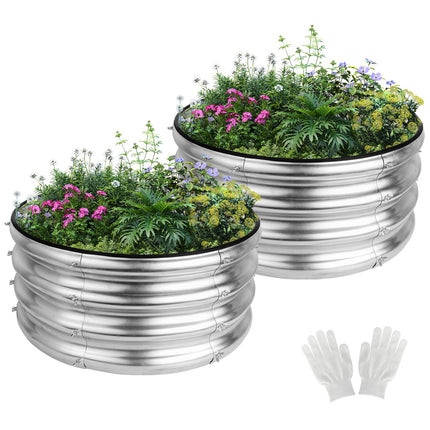 2x2x1ft Round Galvanized Raised Garden Bed Kits, Raised Garden Bed Metal Planter Outdoor Easy Assembly Garden Bed for Planting Vegetables, Fruits & Flowers, Sliver