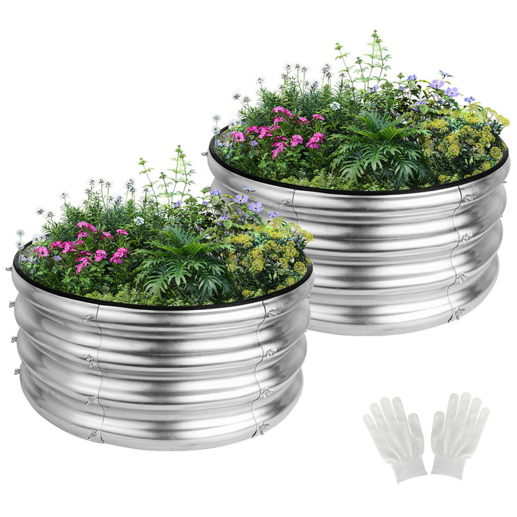 2x2x1ft Round Galvanized Raised Garden Bed Kits, Raised Garden Bed Metal Planter Outdoor Easy Assembly Garden Bed for Planting Vegetables, Fruits & Flowers, Sliver