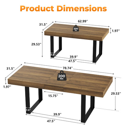 63"-78.7" Expandable Dining Table, 6-10 Extendable Dining Table, Farmhouse Kitchen Table with Slide Track, Tapered U-Shaped Wood Legs for Dining Room, Living Room-Brown