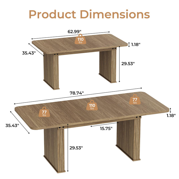 63"-78.7" Expandable Dining Table, 6-10 Farmhouse Kitchen Table, Rectangular Extendable Dining Table, with Metal Slide Track, Widened Wood Striped Legs for Dining Room-Beige Brown