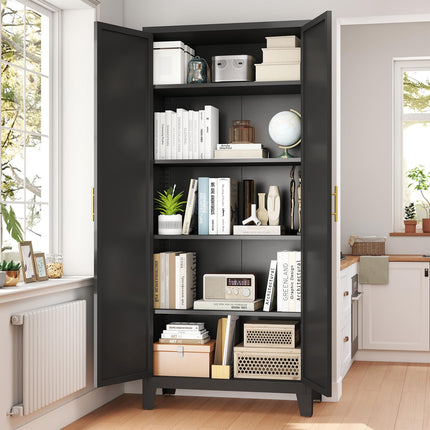 70.87" H Metal Kitchen Pantry Cabinet, Freestanding Cupboard with 2 Doors and 4 Adjustable Shelves, Tall Metal Storage Cabinet for Kitchen, Bathroom, Dinning Room or Laundry Room （Black）