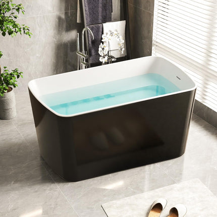 49" Acrylic Freestanding Bathtub, Modern Deep Soaking Tub with Brushed Nickel Overflow and Drain, cUPC Certified Free Standing Tub, Black