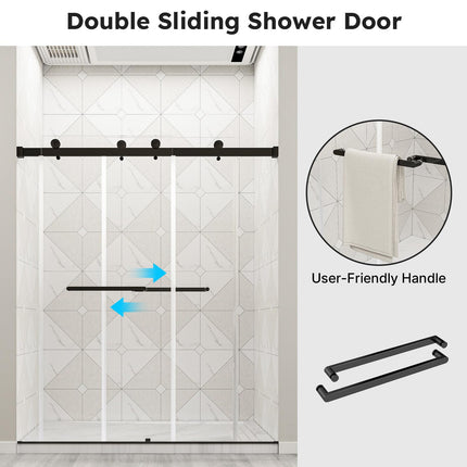 56"-60" W x 75" H Frameless Shower Door, Double Sliding Shower Doors with 5/16" (8mm) Clear Tempered Glass, Noiseless Shatterproof Shower Door, 304 Stainless Steel, Black