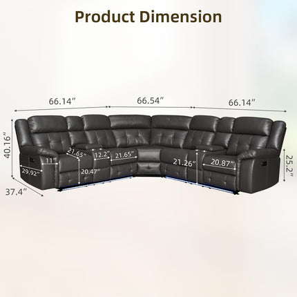 Power Leather Reclining Sofa with LED, Leather Couch with USB Port & Cup Holder/Storage Console for Living Room, Modern Power Recliner Sofa Sets with 2 Recliner Sectional, Brown
