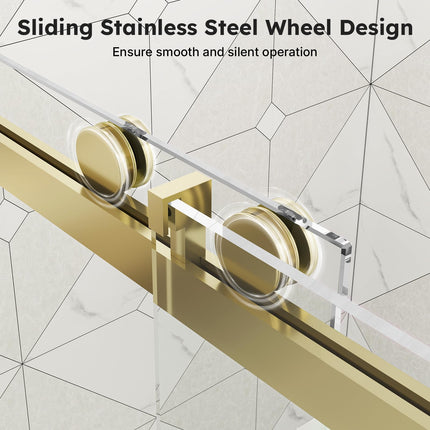 56"-60" W x 76" H Frameless Shower Door, Sliding Shower Door with 1/4" (6mm) Clear Tempered Glass, Silent Soft-Close Shatterproof Shower Doors, Reversible Installation, Aluminum, Gold