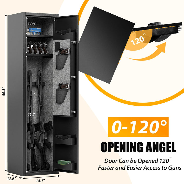 6 Gun Safe, Rifle Gun Safe Quick Access Rifle Safe for Home, Digital Keypad Gun Cabinet with Adjustable Gun Rack, Pistol Bags and Storage Boxes, LED Light