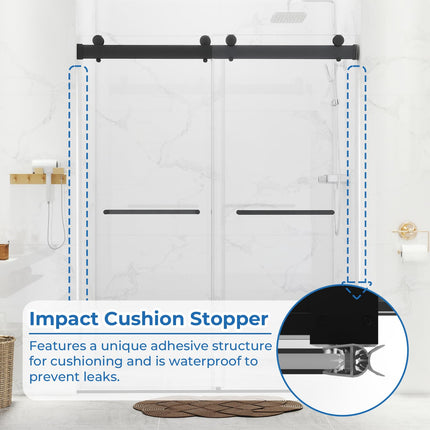 56-60'' W x 76 '' H Shower Doors, Frameless Double Sliding Doors, Walk in Shower Doors with 3/8" (10 mm) Tempered Glass, Stainless Steel Handles, Matte Black