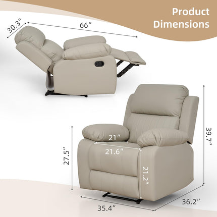 Recliner Chair, Scratch-Resistant Leather Recliner Chairs for Adults, Classic and Traditional Manual Recliner Chair for Small Spaces, Recliner Chairs for Living Room, Beige