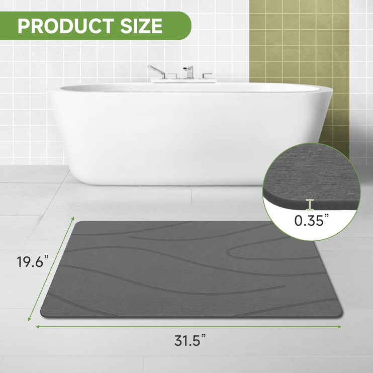 Extra Large Stone Bath Mat, 31.5 x 19.7 White/Dark Grey Diatomaceous Earth Stone Shower Mat for Bathroom, Large Absorbent Bath Mats, Non-Slip Bathroom Floor Mat, Quick Dry, Easy to Clean