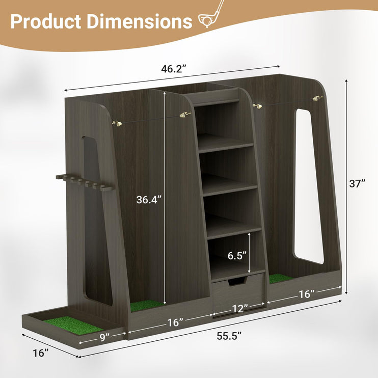 Wooden Golf Bag Organizer and Storage Rack, Golf Storage Organizer for Garage, Golf Bag storage Rack, Holds 2 Golf Bags and Other Golfing Equipment, Suitable for Garage Home Golf Club