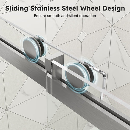 56"-60" W x 76" H Shower Door, Frameless Sliding Shower Glass Door with 1/4" (6mm) Clear Tempered Glass, Noiseless & Shatterproof Shower Door, Reversible Installation, Brushed Nickel