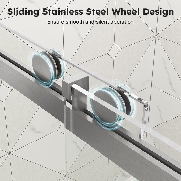 56"-60" W x 76" H Shower Door, Frameless Sliding Shower Glass Door with 1/4" (6mm) Clear Tempered Glass, Noiseless & Shatterproof Shower Door, Reversible Installation, Brushed Nickel